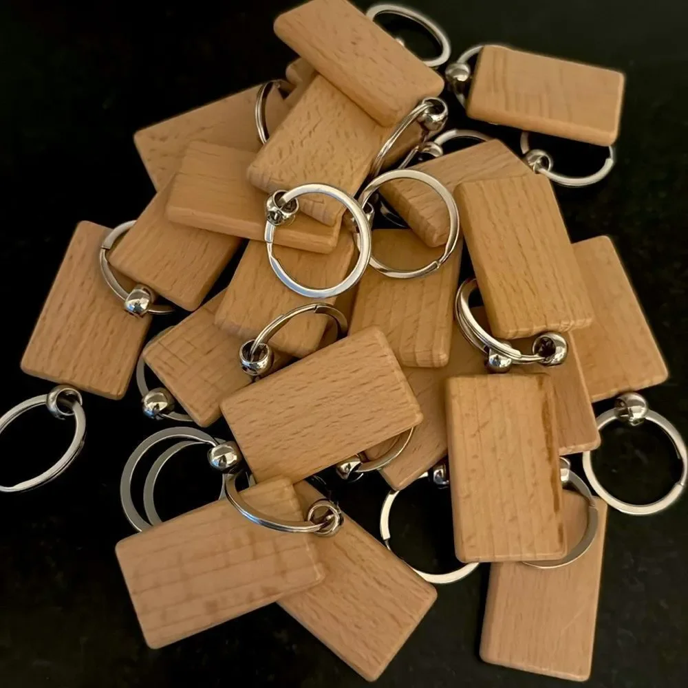 50 Unfinished Wood Rectangle Keychains – Bulk DIY Craft